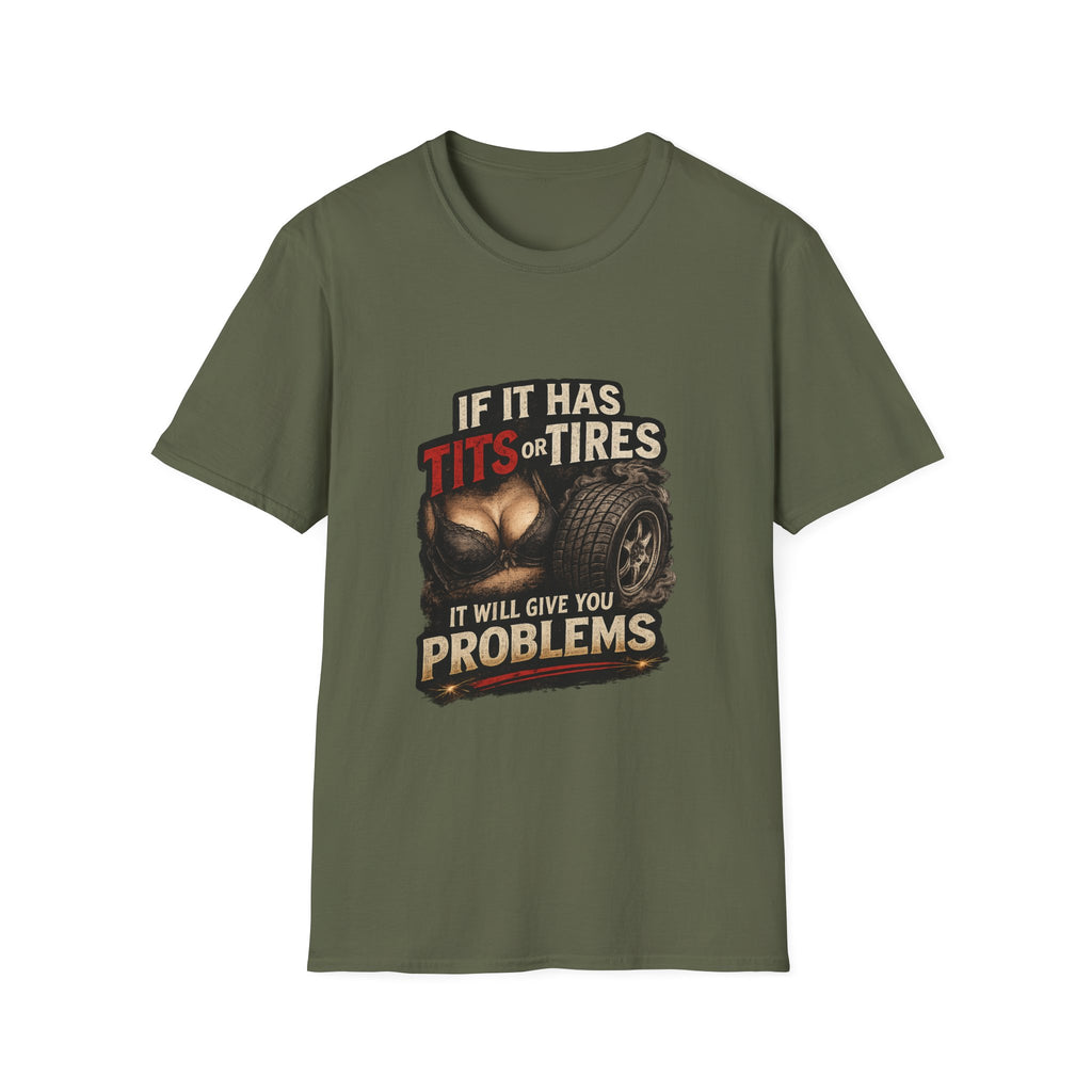 Graphic T-Shirt — "If It Has Tits or Tires" Funny Mechanic Automotive Shirt