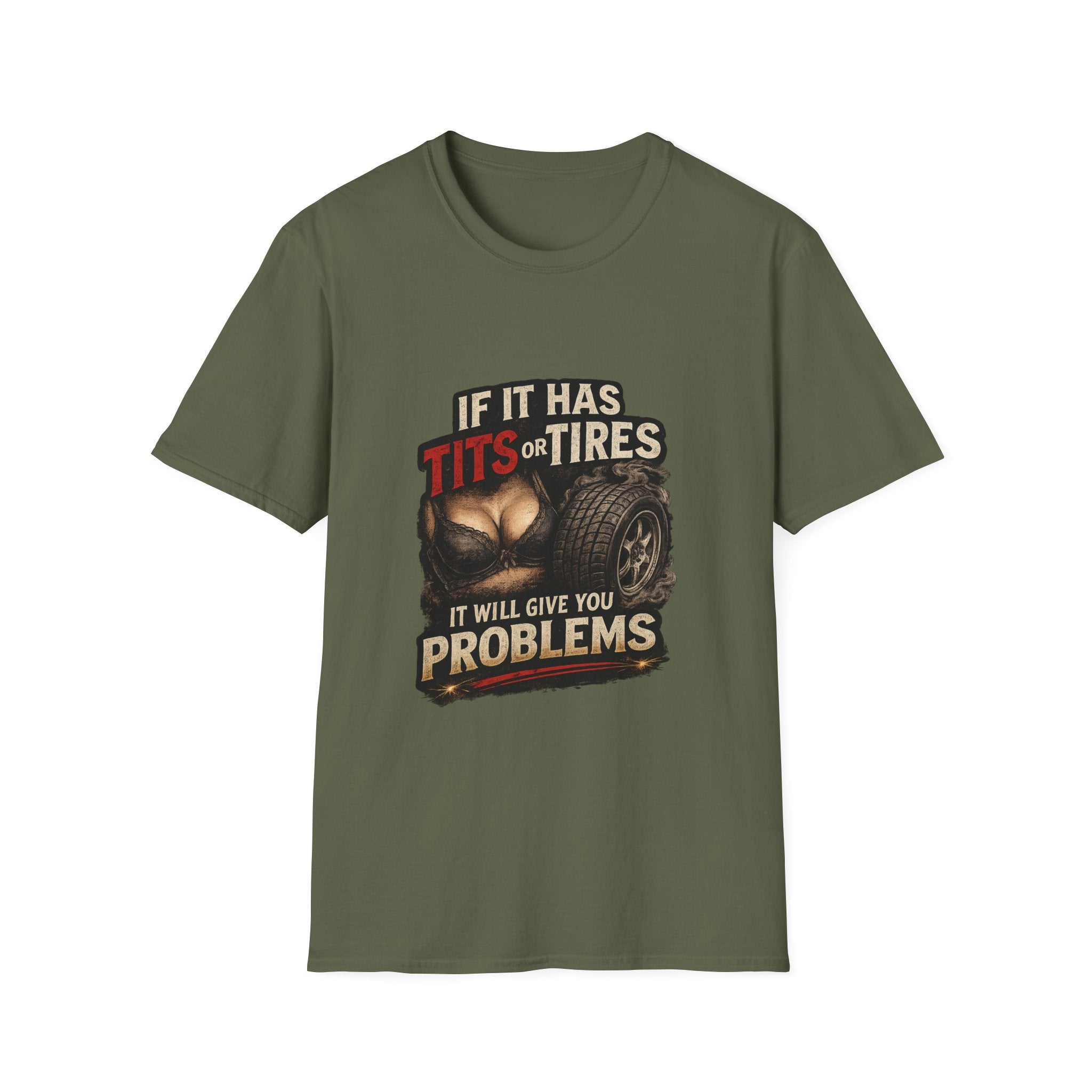 Graphic T-Shirt — "If It Has Tits or Tires" Funny Mechanic Automotive Shirt