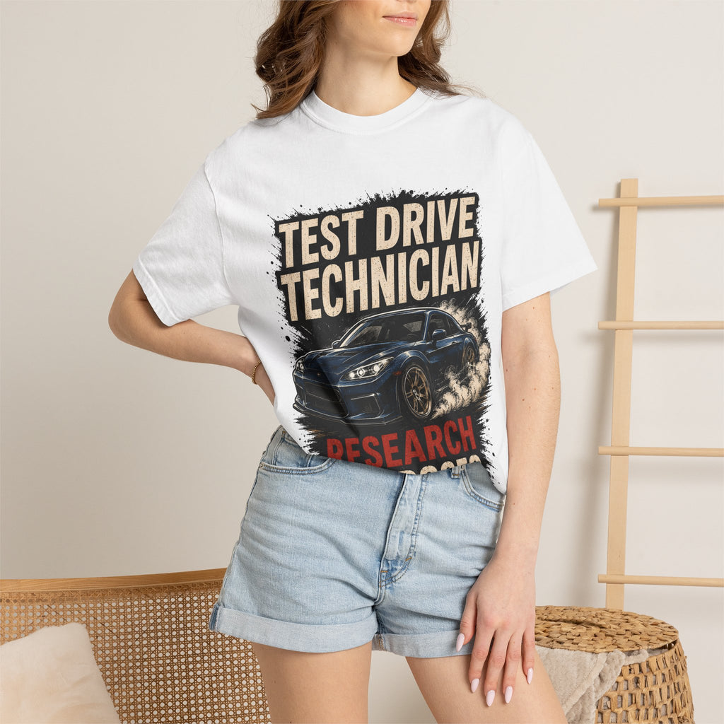 Test Drive Technician T-Shirt — "Research Purposes" Car Racing Graphic Tee