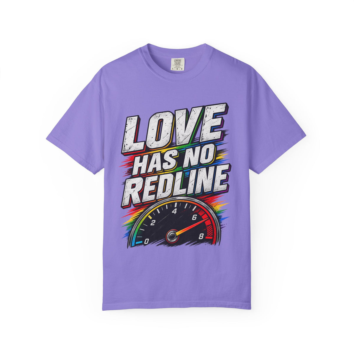 Love Has No Redline T-Shirt — Rainbow Speedometer Pride Tee