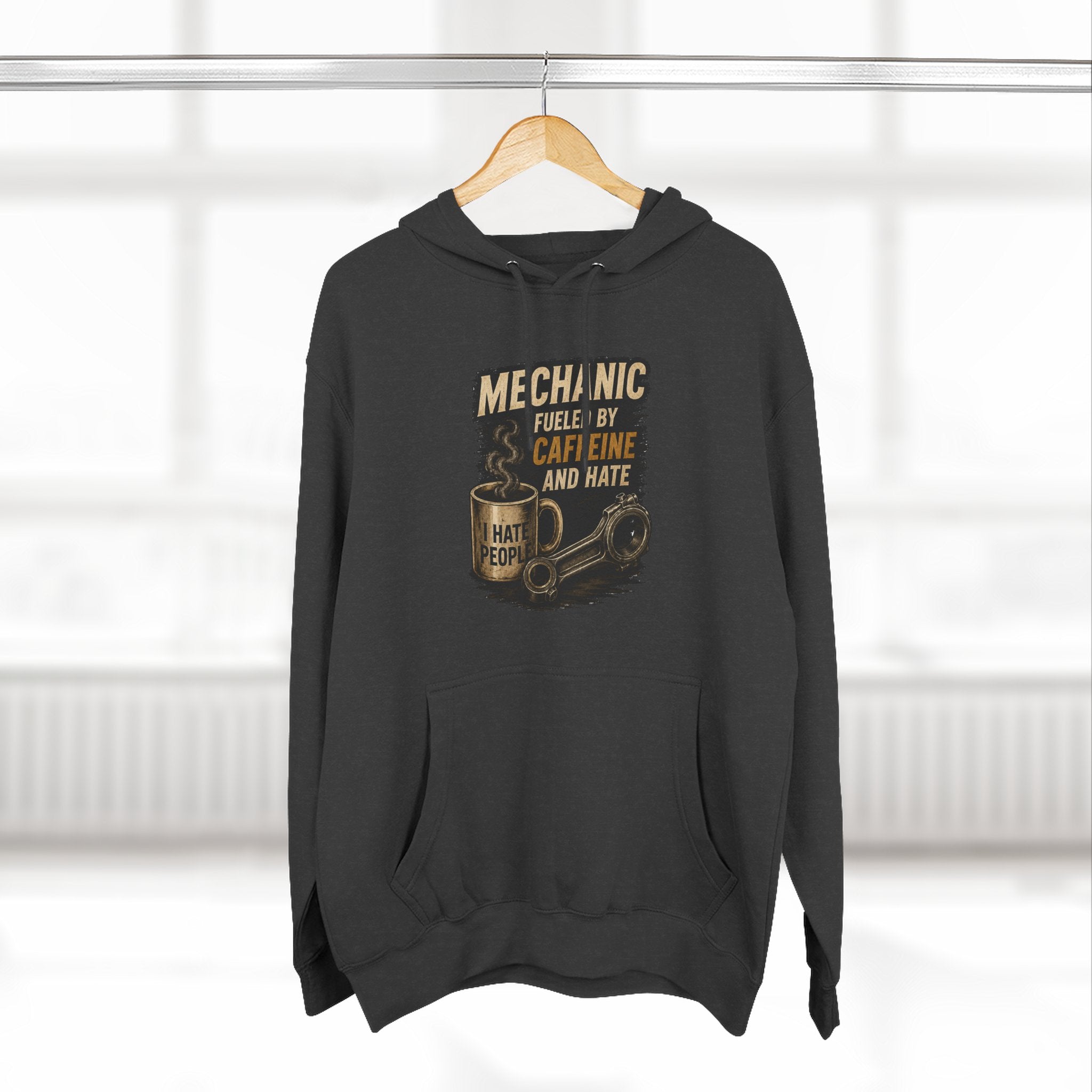 Mechanic Hoodie — 'Fueled by Caffeine and Hate' Graphic Pullover