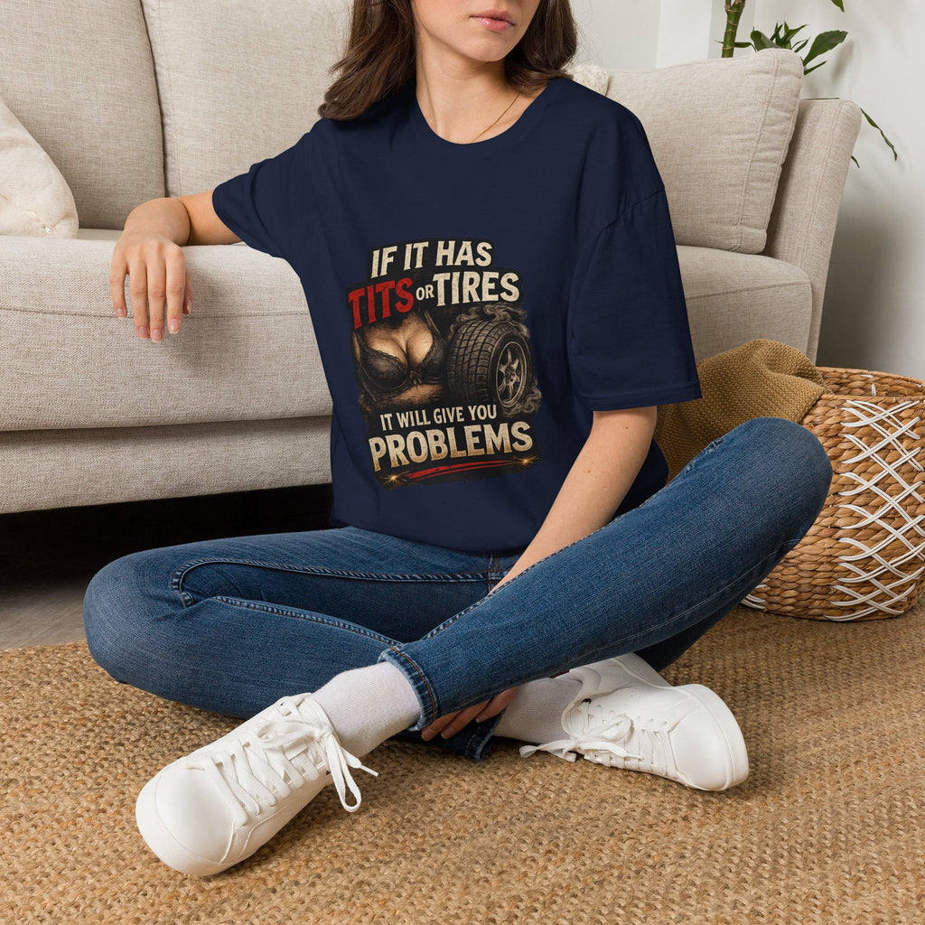 Graphic T-Shirt — "If It Has Tits or Tires" Funny Mechanic Automotive Shirt