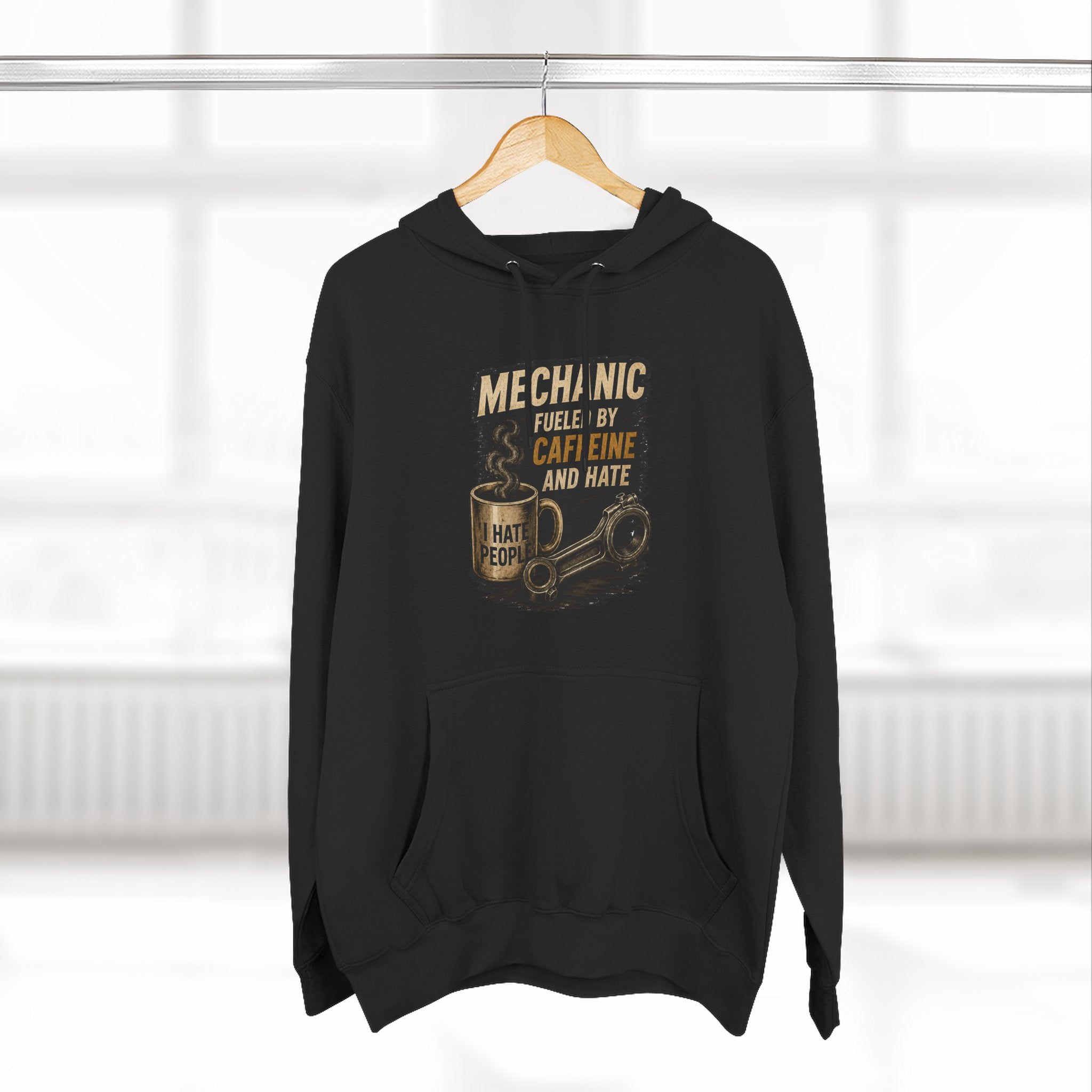 Mechanic Hoodie — 'Fueled by Caffeine and Hate' Graphic Pullover