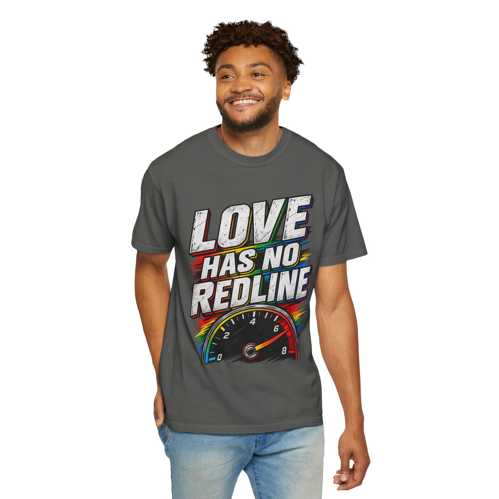 Love Has No Redline T-Shirt — Rainbow Speedometer Pride Tee