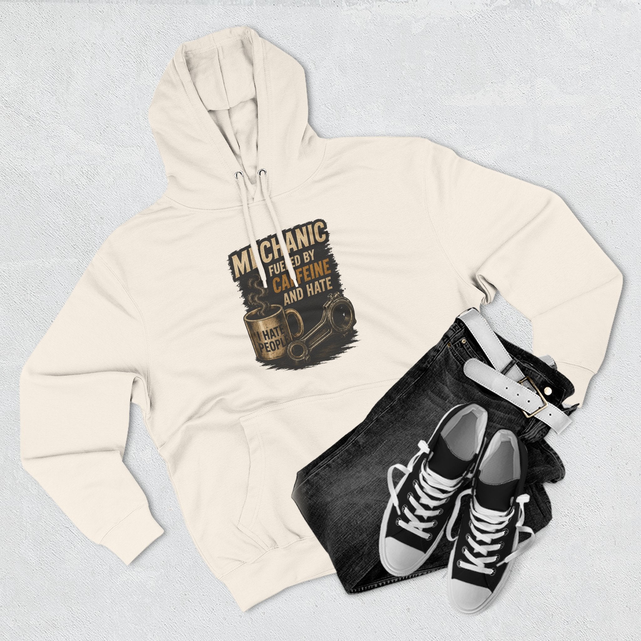 Mechanic Hoodie — 'Fueled by Caffeine and Hate' Graphic Pullover