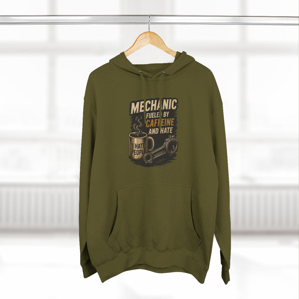Mechanic Hoodie — 'Fueled by Caffeine and Hate' Graphic Pullover