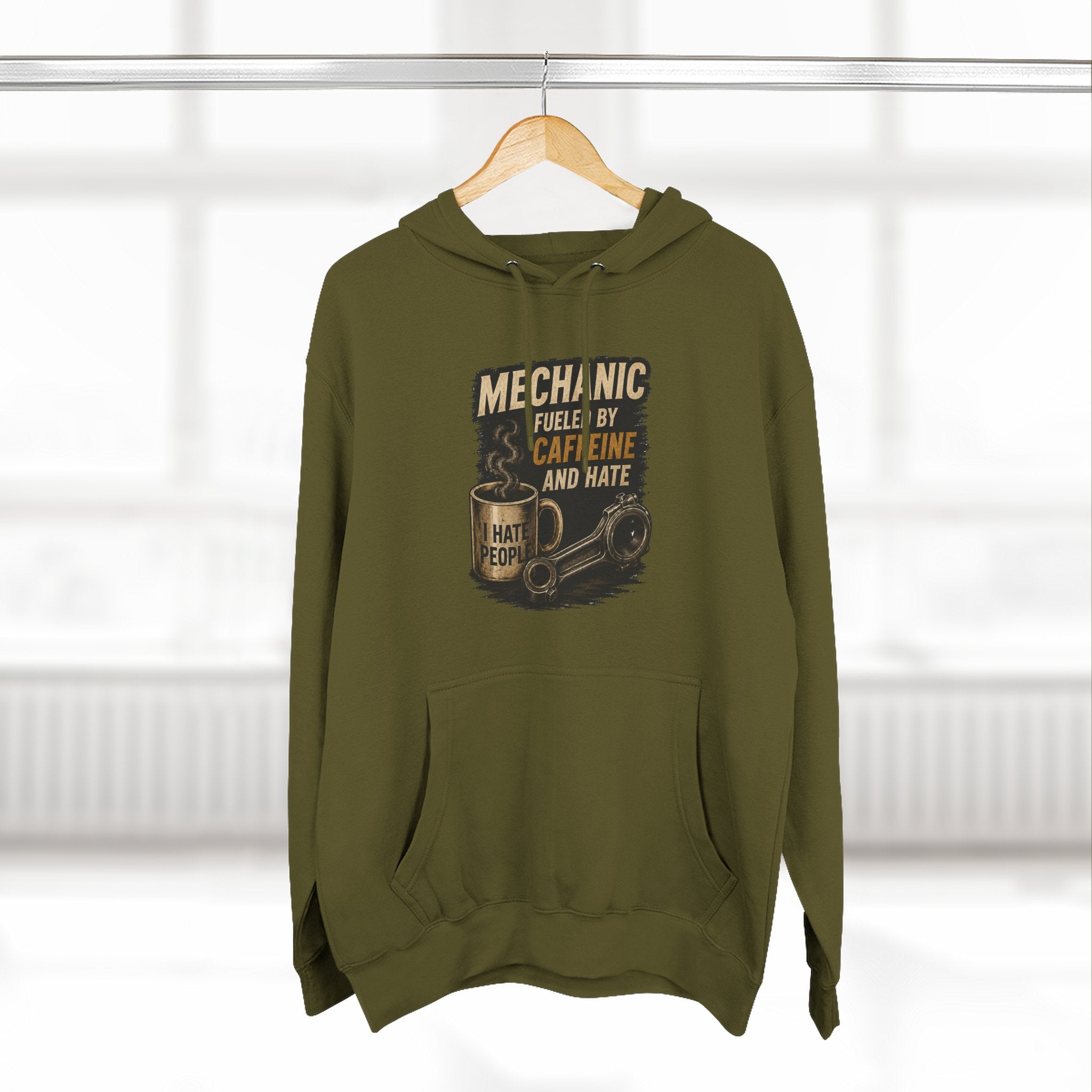 Mechanic Hoodie — 'Fueled by Caffeine and Hate' Graphic Pullover