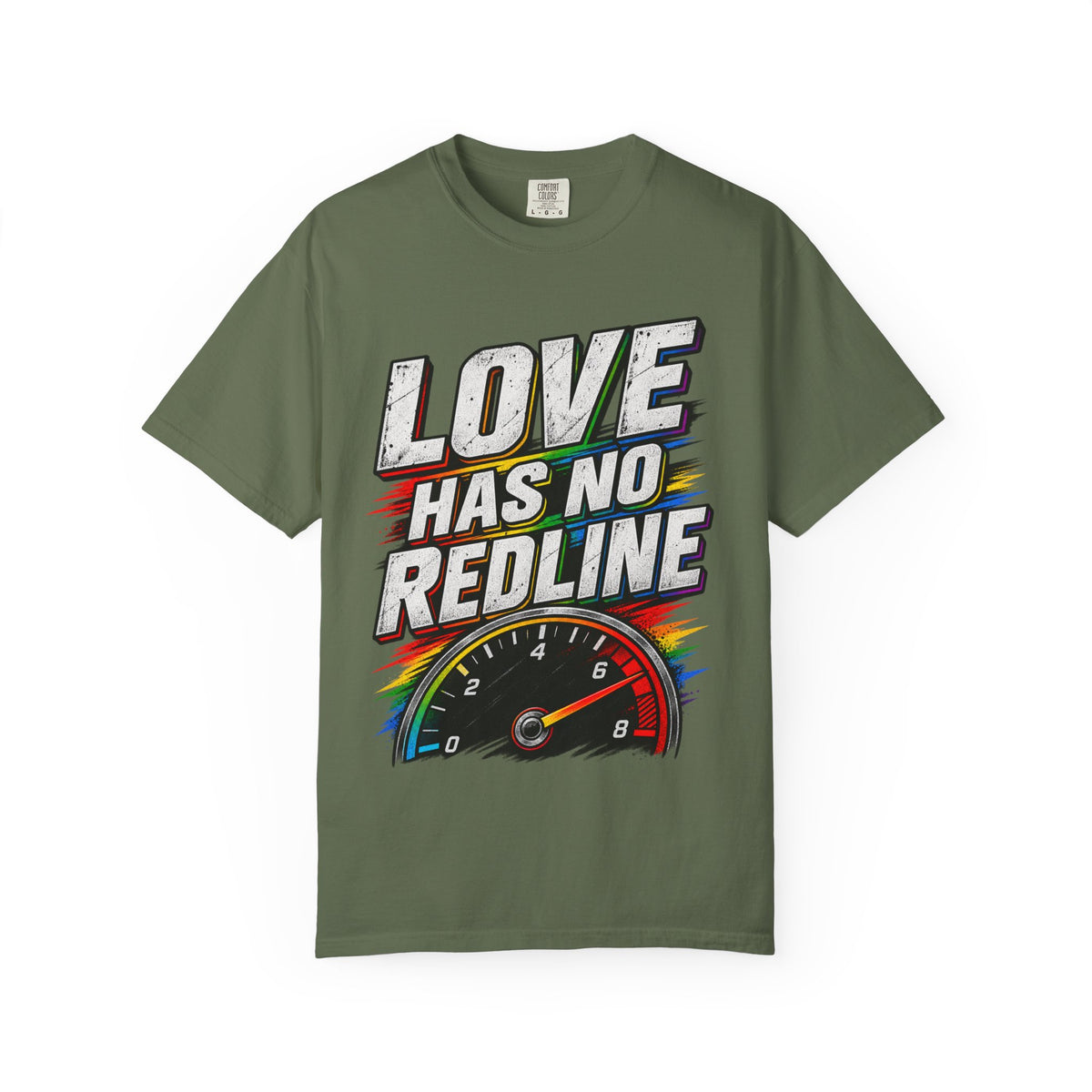 Love Has No Redline T-Shirt — Rainbow Speedometer Pride Tee