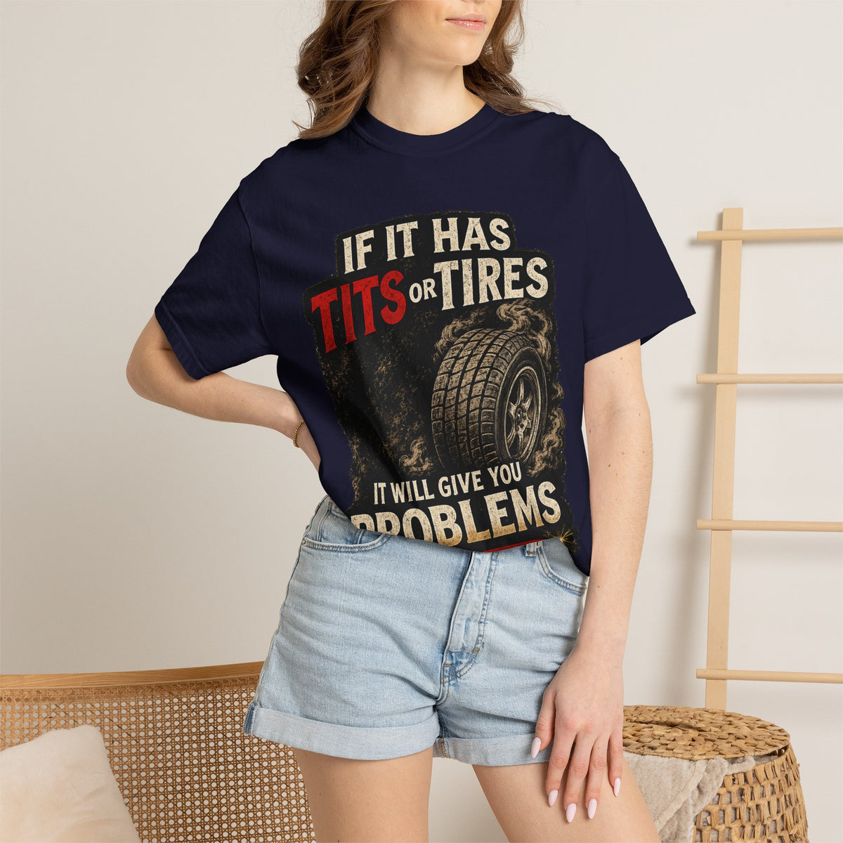 Graphic T‑Shirt — “If It Has Tits or Tires It Will Give You Problems” Vintage Mechanic Tee #7