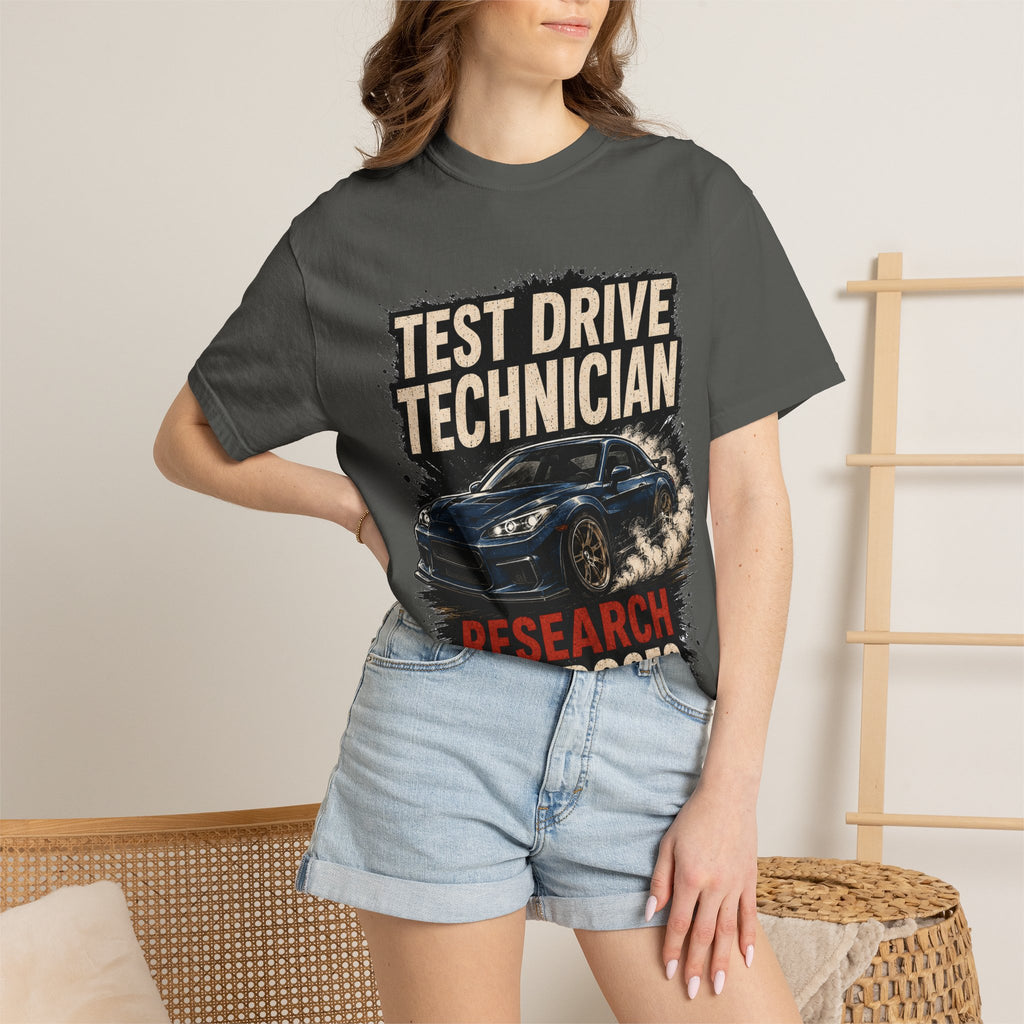 Test Drive Technician T-Shirt — "Research Purposes" Car Racing Graphic Tee