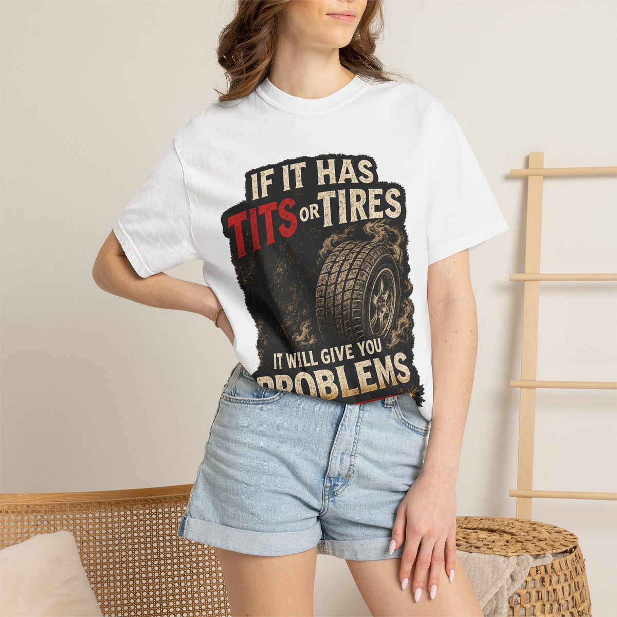 Graphic T‑Shirt — “If It Has Tits or Tires It Will Give You Problems” Vintage Mechanic Tee #7