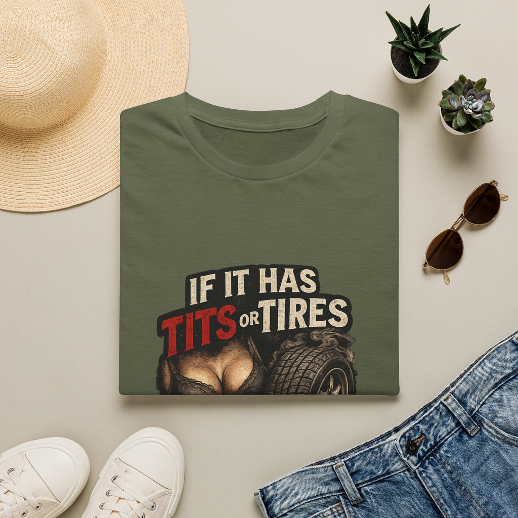 Graphic T-Shirt — "If It Has Tits or Tires" Funny Mechanic Automotive Shirt