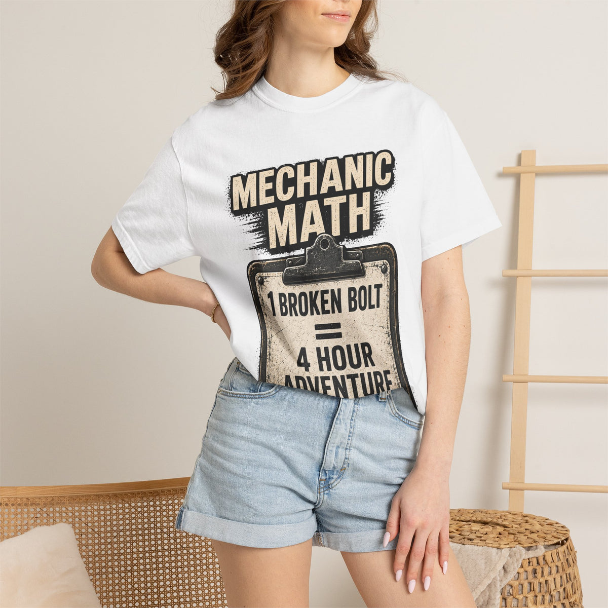 Mechanic Math T-Shirt — "1 Broken Bolt = 4 Hour Adventure" Vintage Workshop Tee