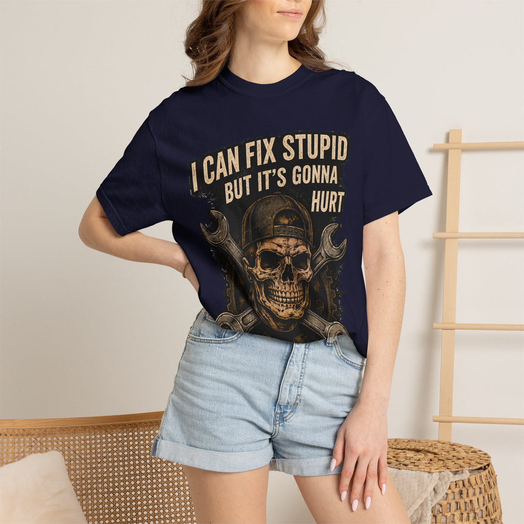 I Can Fix Stupid Skull T-Shirt — Mechanic Wrench Graphic Tee #9