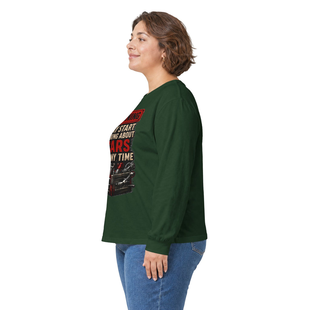 Long Sleeve Tee — "Warning: May Start Talking About Cars at Any Time" Car Lover Shirt
