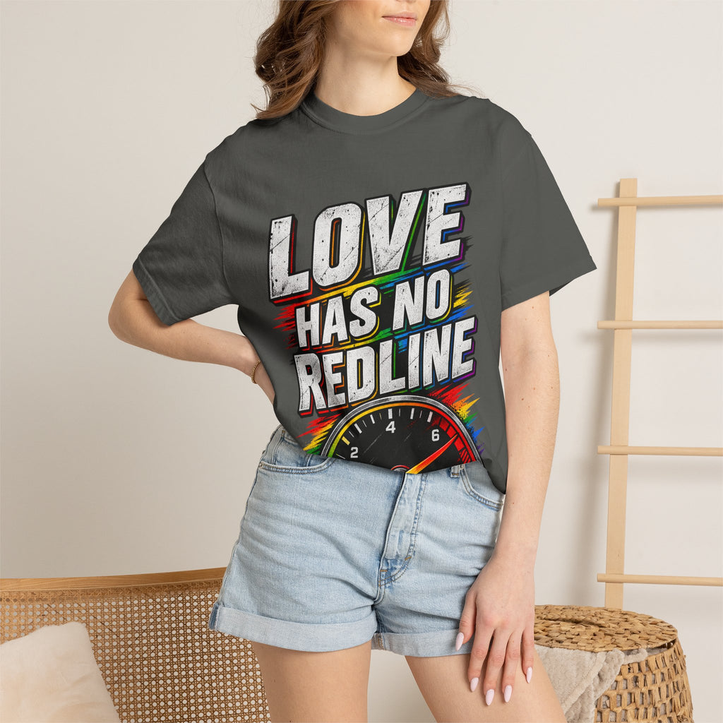 Love Has No Redline T-Shirt — Rainbow Speedometer Pride Tee