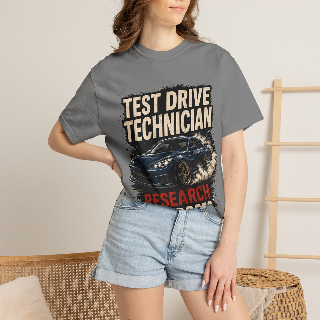 Test Drive Technician T-Shirt — "Research Purposes" Car Racing Graphic Tee