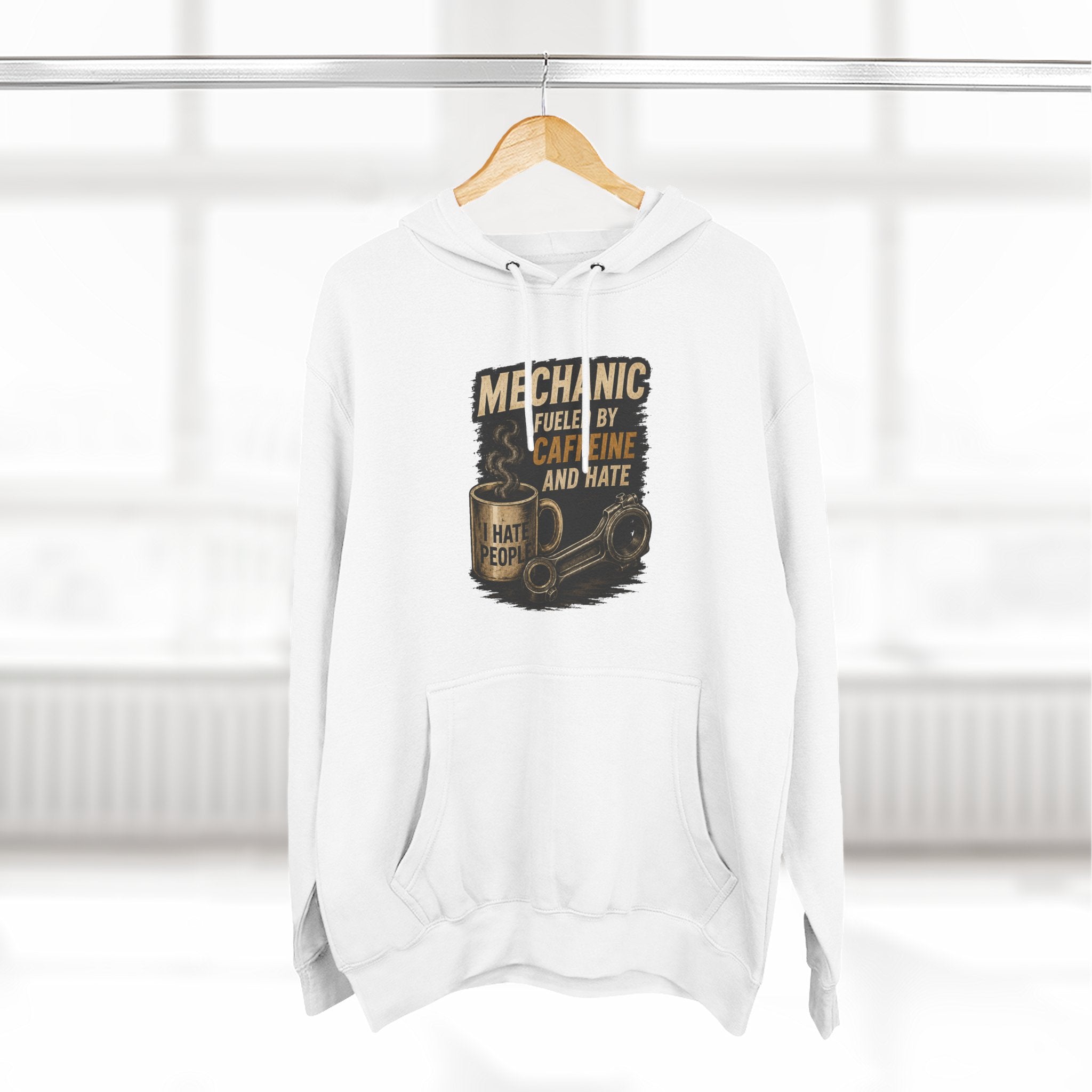 Mechanic Hoodie — 'Fueled by Caffeine and Hate' Graphic Pullover