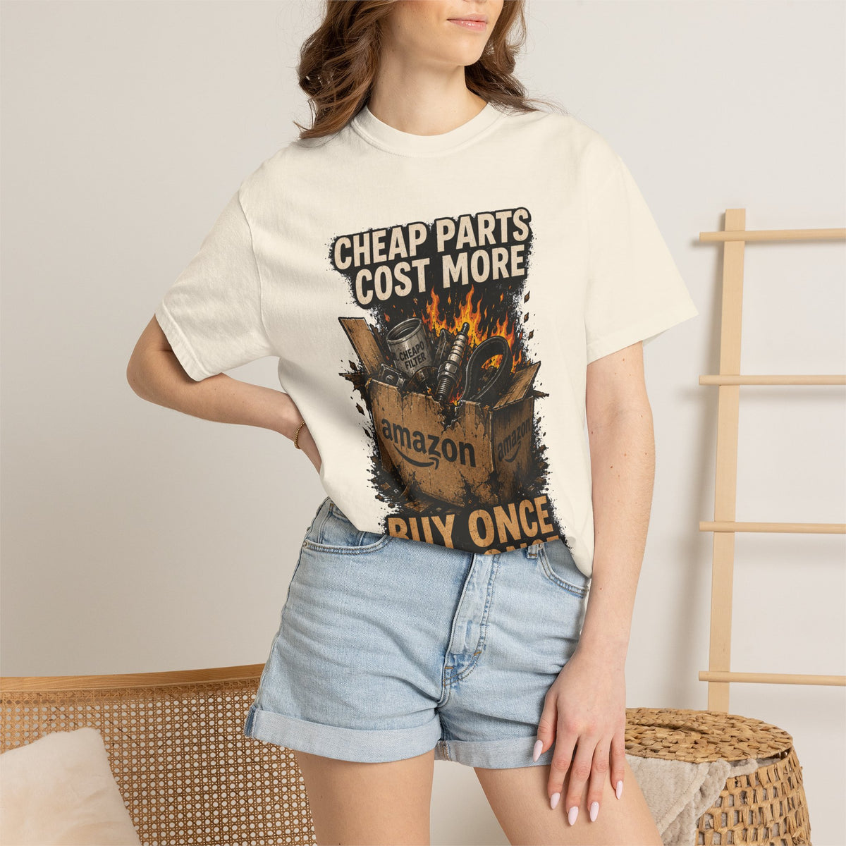 T-Shirt — "Cheap Parts Cost More, Buy Once Cry Once" Mechanics Graphic Tee