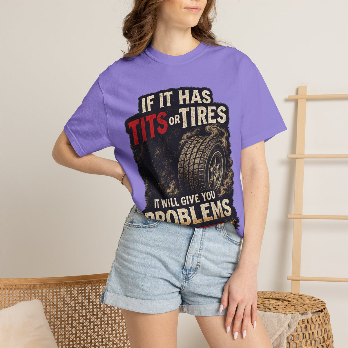 Graphic T‑Shirt — “If It Has Tits or Tires It Will Give You Problems” Vintage Mechanic Tee #7