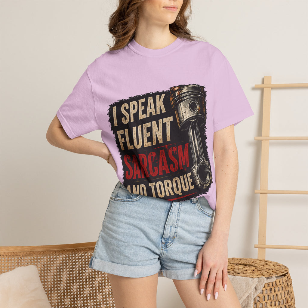 I Speak Fluent Sarcasm and Torque T-Shirt — Funny Mechanic Gift Tee