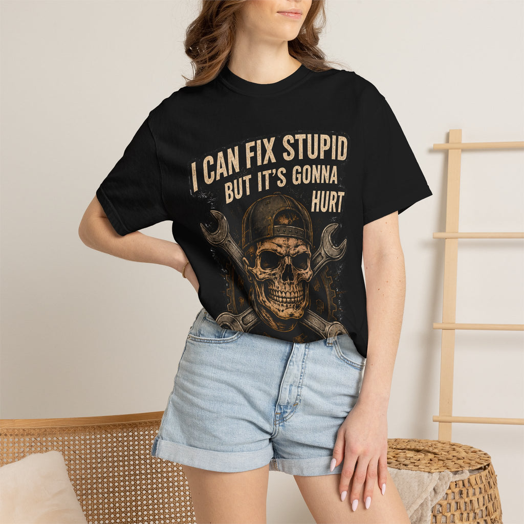I Can Fix Stupid Skull T-Shirt — Mechanic Wrench Graphic Tee #9