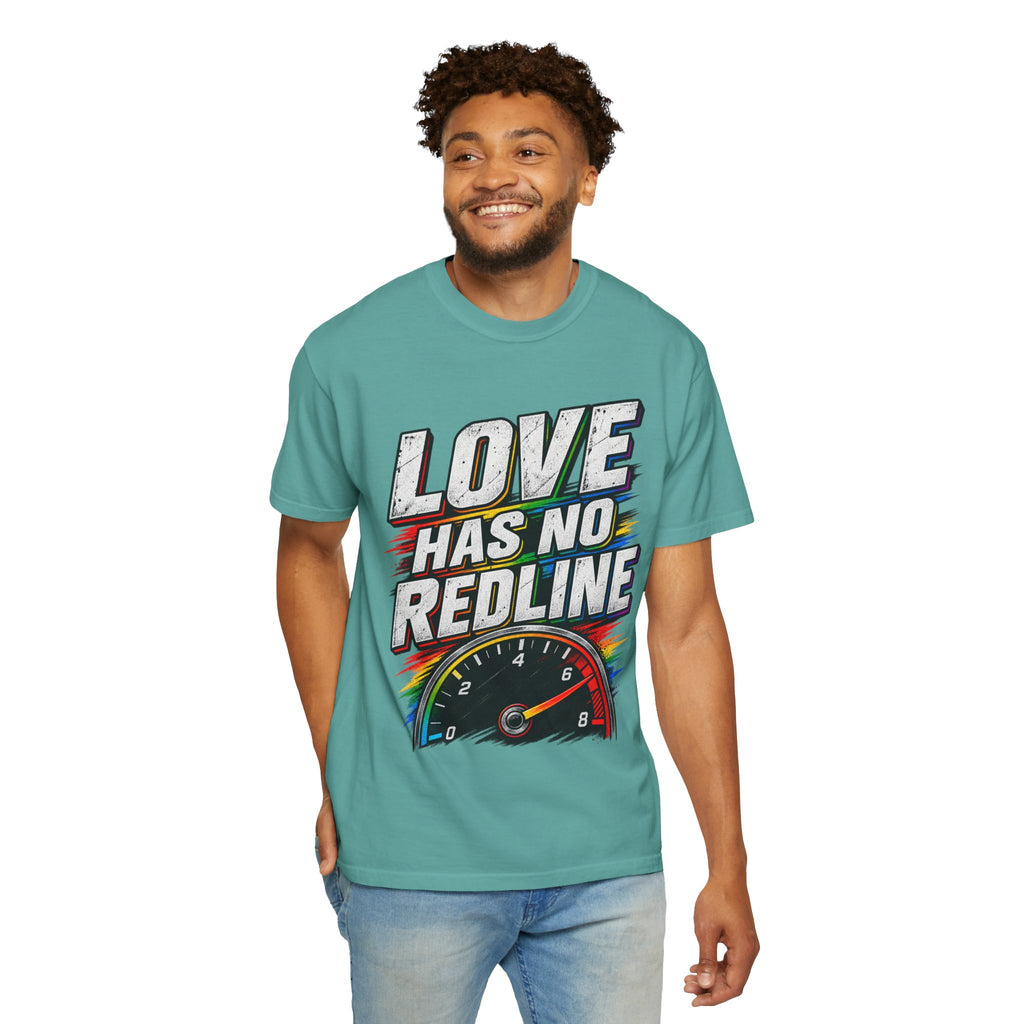 Love Has No Redline T-Shirt — Rainbow Speedometer Pride Tee