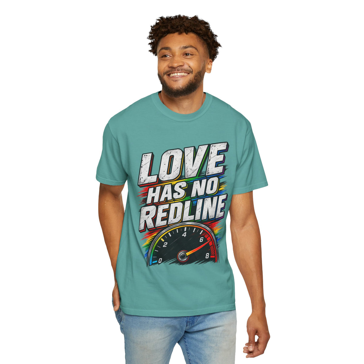 Love Has No Redline T-Shirt — Rainbow Speedometer Pride Tee