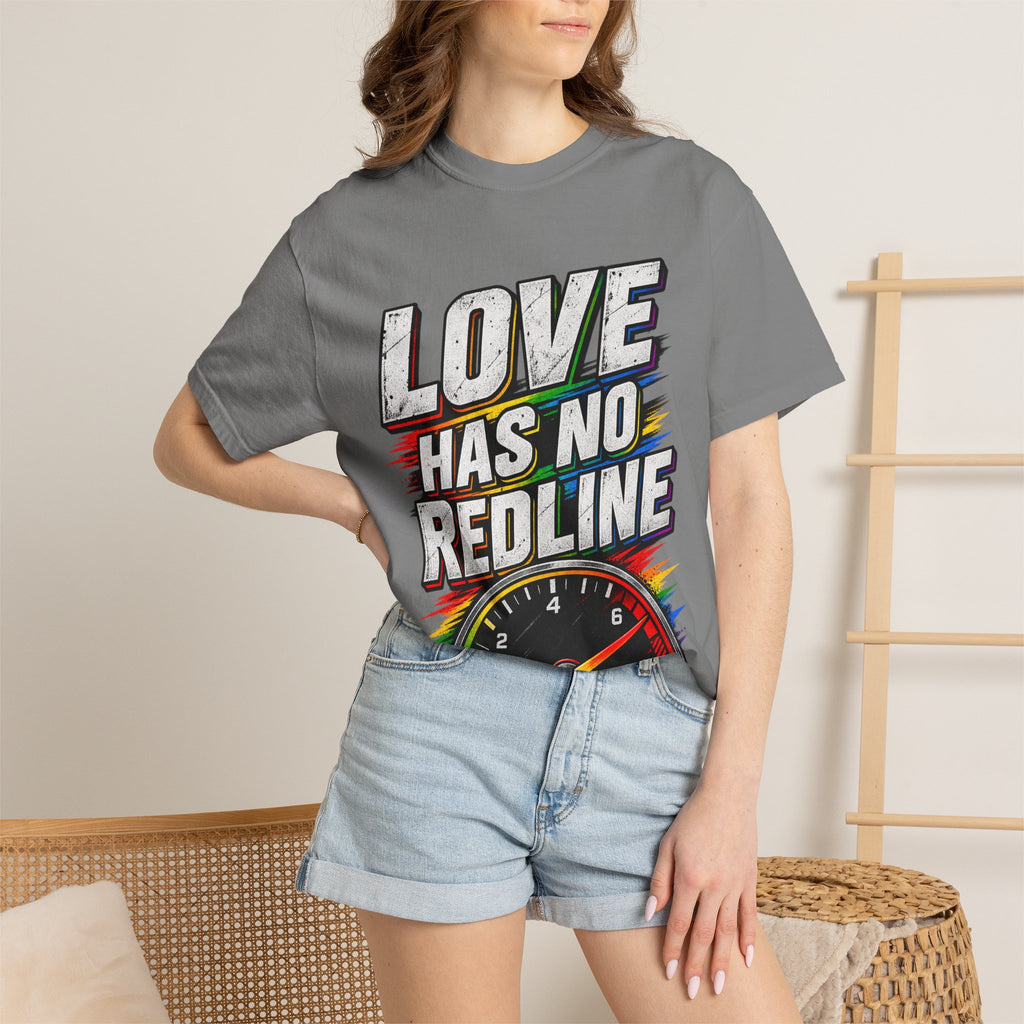 Love Has No Redline T-Shirt — Rainbow Speedometer Pride Tee