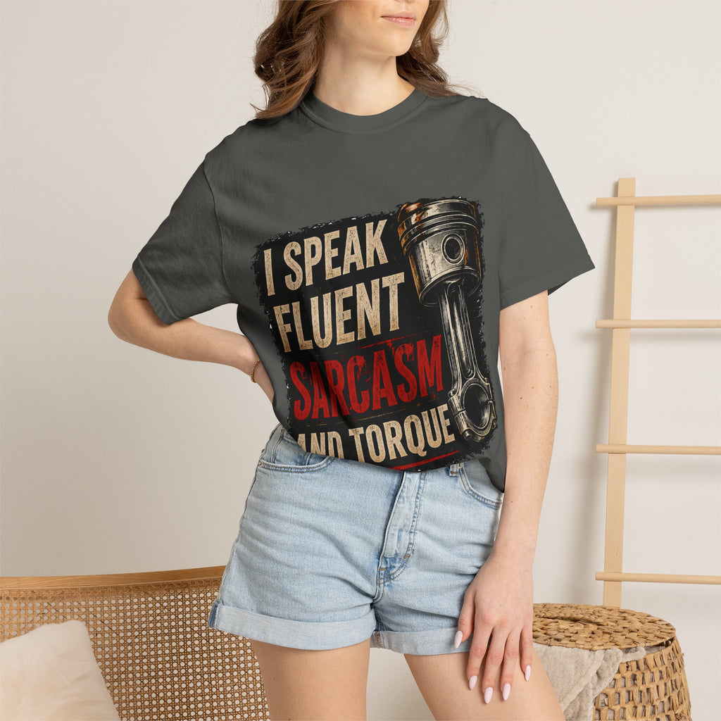 I Speak Fluent Sarcasm and Torque T-Shirt — Funny Mechanic Gift Tee