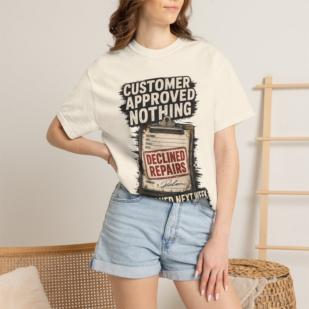 Funny Mechanic T-Shirt — "Customer Approved Nothing" Declined Repairs Graphic Tee