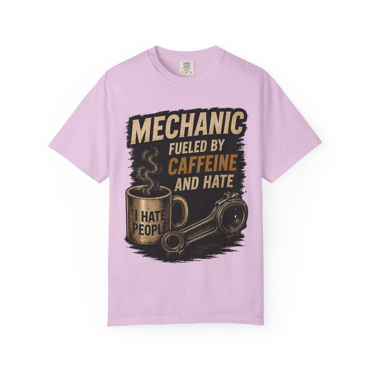 Mechanic T-Shirt — "Fueled by Caffeine and Hate" Vintage Mug & Wrench Tee
