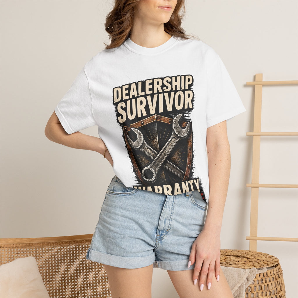 Dealership Survivor T-Shirt — "Warranty Didn't Kill Me" Mechanic Tee